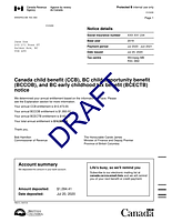 Image of an example Canadian Child Benefit  document